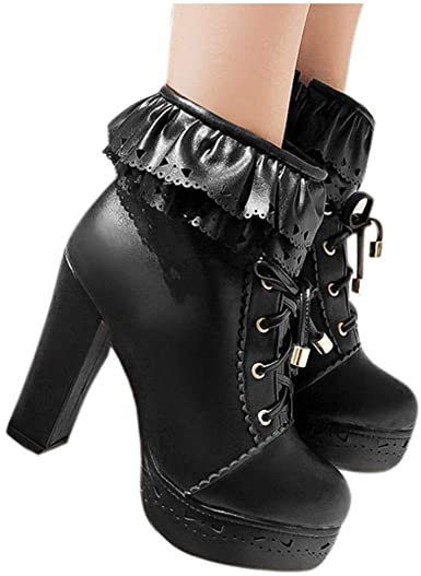 Amazon.com: Platform Stövlar för kvinnor Chunky Heel, Lolita Sweet.