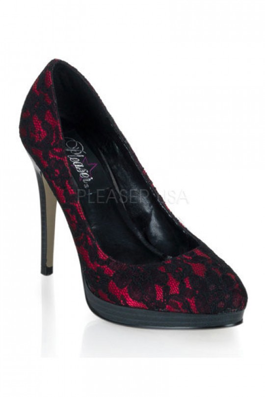 Svart röd Satängspets Pump Heels Heel Shoes onlinebutik försäljning.