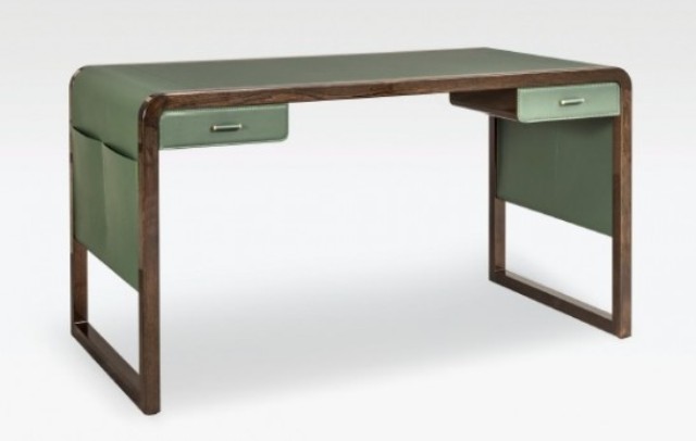 Raffinerat Jolie-skrivbord tillverkat med grönt läder och almträ - DigsDi