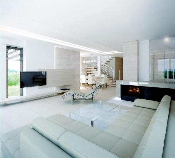 Rent vitt minimalistiskt vardagsrum - 20 moderna designidéer till.