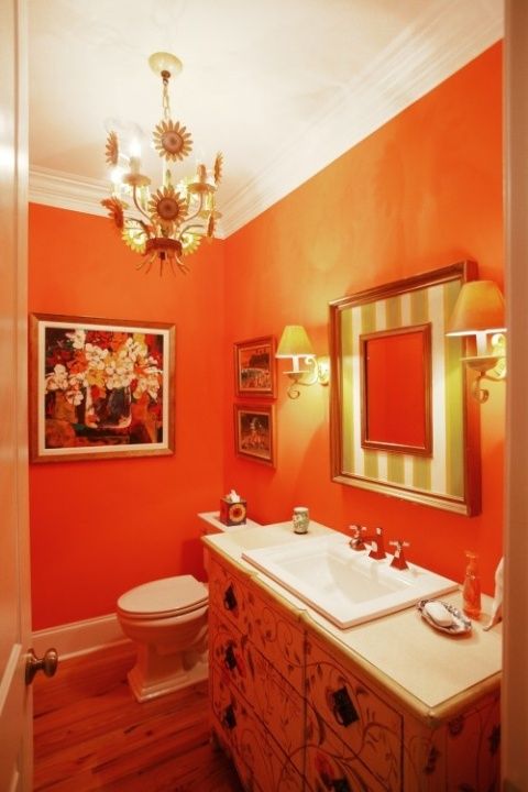 Orange badrumsinredningsidéer |  Orange badrumsdekor, Orange.