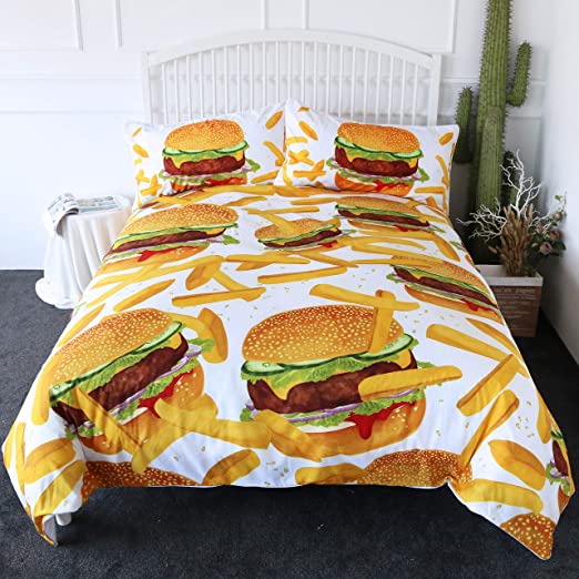 Amazon.com: ARIGHTEX Hamburger Fries Bedding 3D Giant Burger Duvet.