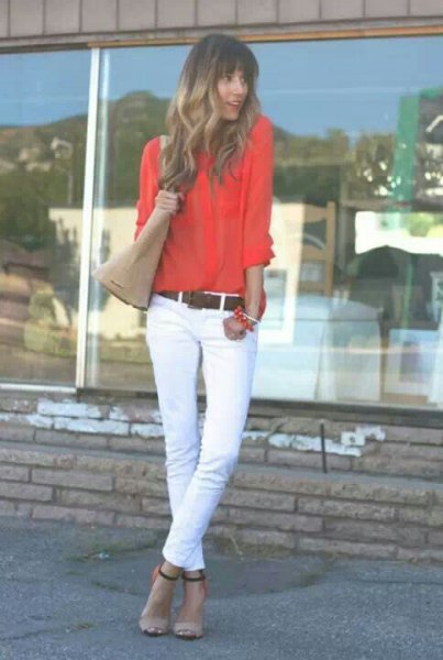 Carol Button Up-skjorta med vita smala jeans