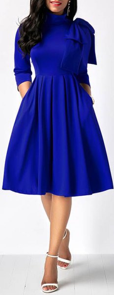 Royal Blue Mock Neck Midi Flared Dress