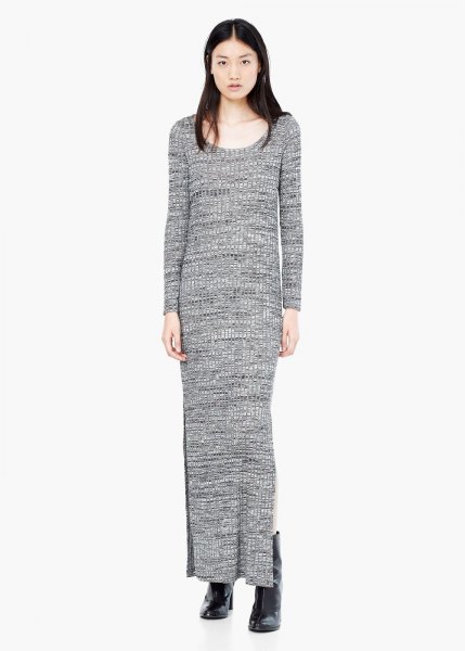grå maxi shift stickad tröja klänning med stövlar