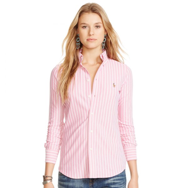 rosa och vit randig oxfordskjorta