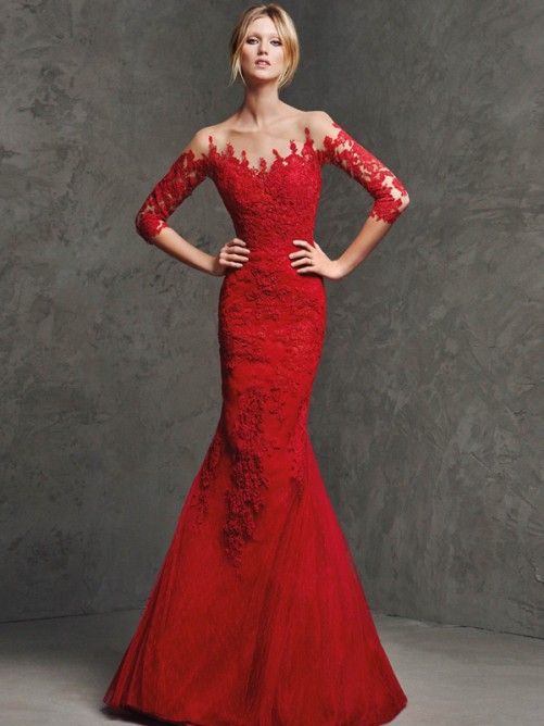röd sjöjungfru klänning spets