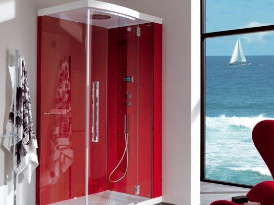 Röd duschkabin för modern badrumsdesign - Alya av Samo.