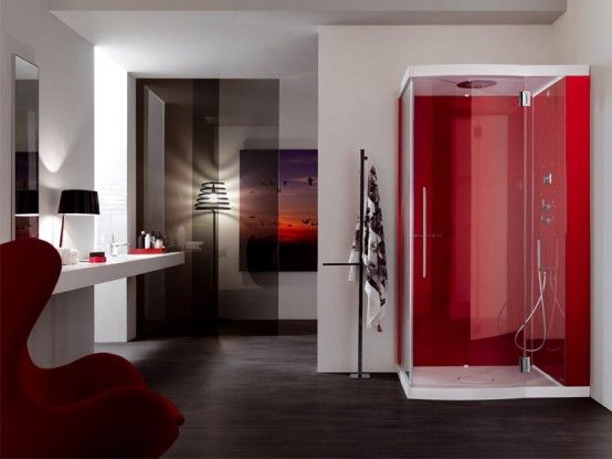Röd duschkabin för modern badrumsdesign - Alya av Samo.