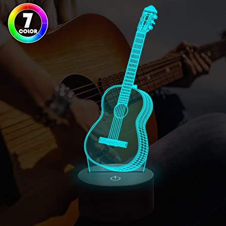 Lampeez 3D Guitar Night Light Illusion LED-lampa, 7 färgbyten.