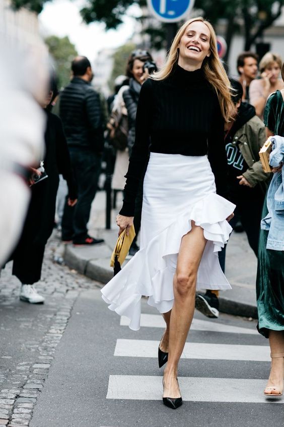 asymmetrisk kjol street style svart vit
