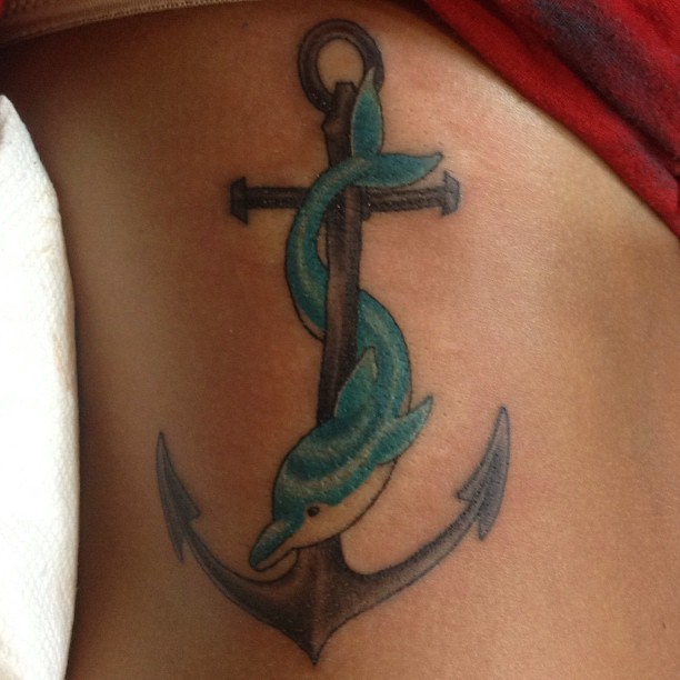Dolphin anchor tattoo design