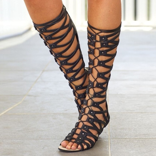 Mode gladiator sandaler kvinna platt med sommar sko damer sexig.