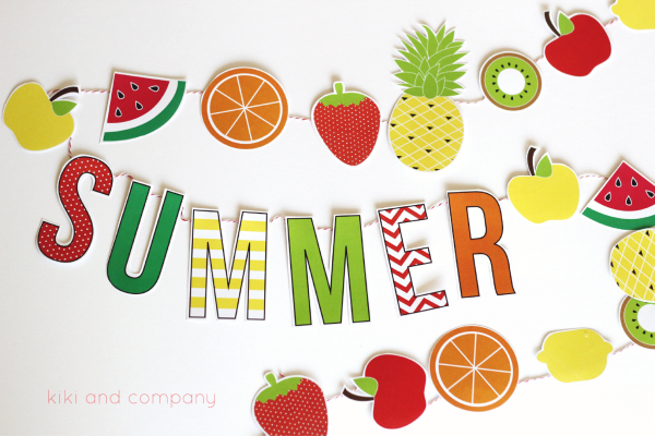 Summer Fruit Garland {gratis utskrivbar} |  DIY sommarhantverk, frukt.