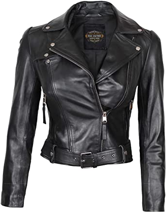 Svart läderjacka kvinnor - Real Lambskin Quilted Leather Jacket.