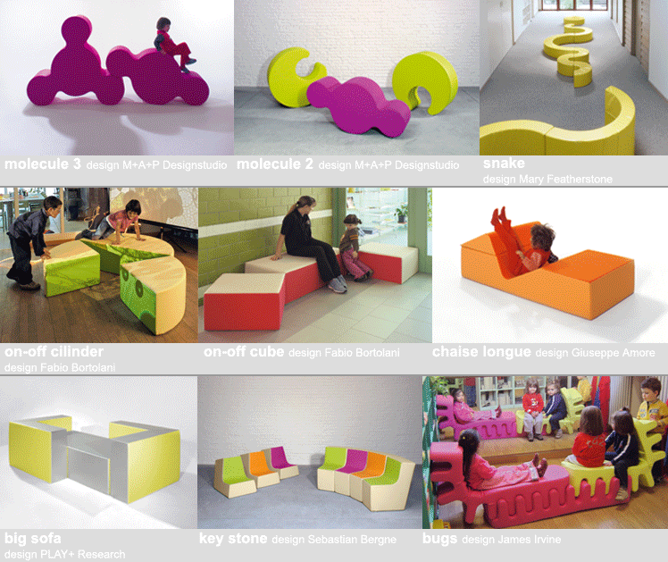 PLAY + möbler för barn - omvandlingsbara sittplatser.  Reggio.