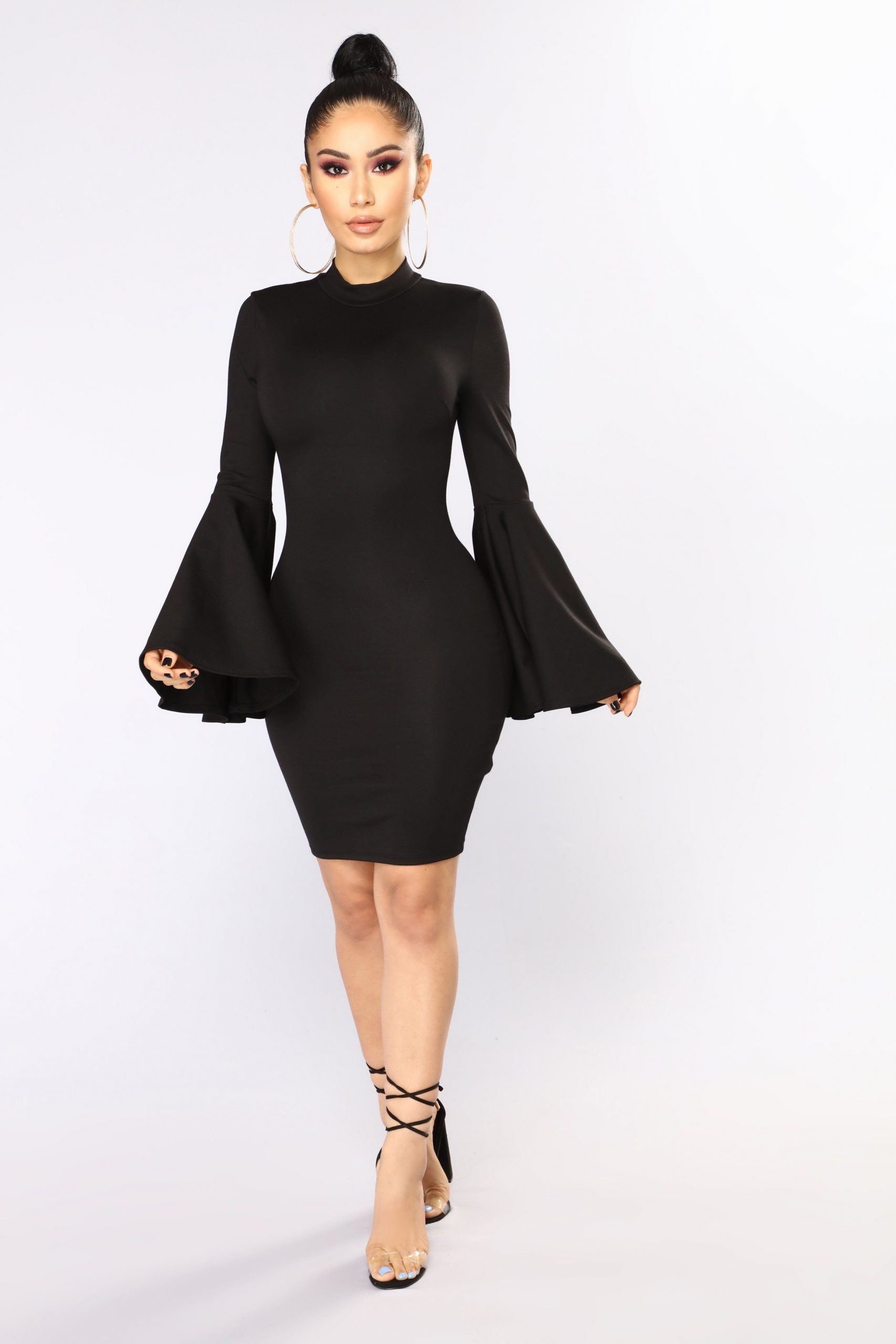 Black Bell Sleeve Dress Outfits