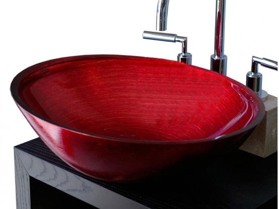 Red Glass Vessel Sink Rosso Veneziano av Boxart